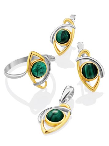 Stylish Gilded Silver Malachite Ring, Ring Size: 8.5 / 18.5, image , picture 5