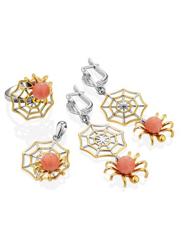 Spider Web Design Silver Coral Pendant, image , picture 4