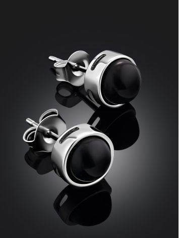 Minimalist Silver Onyx Stud Earrings, image , picture 3
