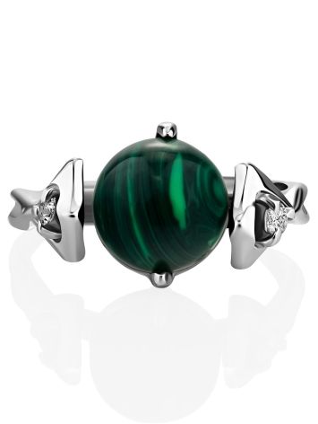 Classy Silver Reconstituted Malachite Ring With Crystals, Ring Size: 6 / 16.5, image , picture 3