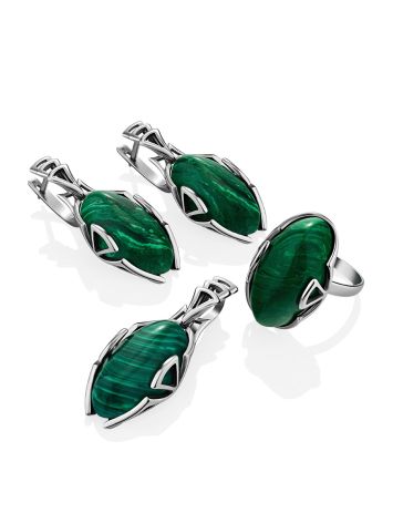 Bright Silver Reconstituted Malachite Ring, Ring Size: 8 / 18, image , picture 5
