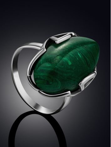 Bright Silver Reconstituted Malachite Ring, Ring Size: 8 / 18, image , picture 2