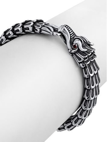 Dragon Motif Silver Link Bracelet With Garnet, image , picture 3