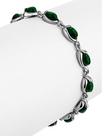 Sleek Silver Reconstituted Malachite Link Bracelet, image , picture 4
