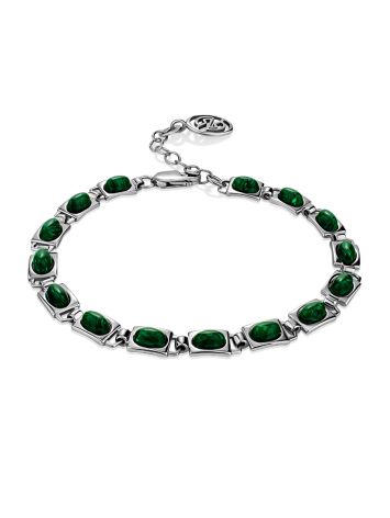 Silver Reconstituted Malachite Link Bracelet, image 