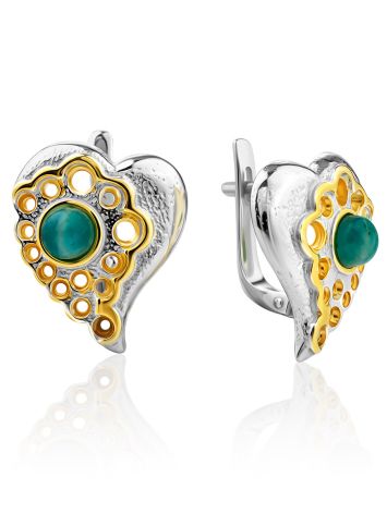Heart Motif Gilded Silver Amazonite Earrings, image 