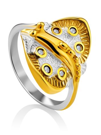 Stingray Motif Gilded Silver Crystal Ring, Ring Size: 9 / 19, image 