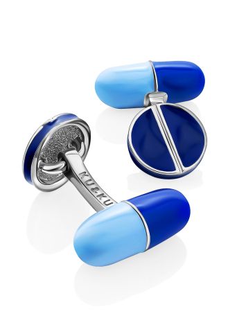 Pill Design Silver Enamel Cufflinks Hippocrates, image , picture 3