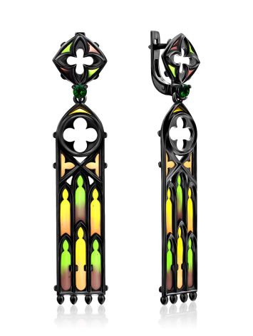 Luminous Blackened Silver Enamel Earrings The Gothic, image 