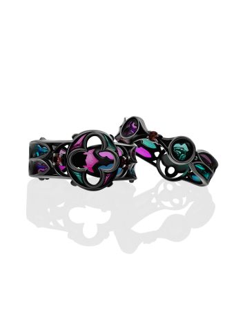 Luminous Blackened Silver Stackable Ring With Garnet  And EnamelThe Gothic, Ring Size: 8 / 18, image , picture 4