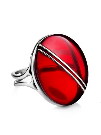 Amazing Silver Amber Cocktail Ring The Sangria, Ring Size: Adjustable, image , picture 3