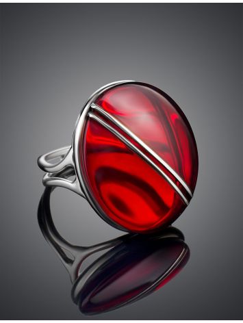 Amazing Silver Amber Cocktail Ring The Sangria, Ring Size: Adjustable, image , picture 2