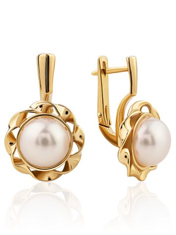Chic Gilded Silver Pearl Earrings, image 