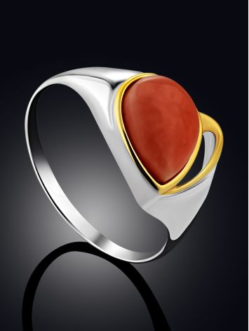 Sleek Gilded Silver Coral Ring, Ring Size: 7 / 17.5, image , picture 2