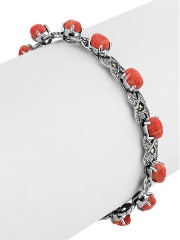 Chic Silver Reconstituted Coral Bracelet With Marcasites The Lace, image , picture 4