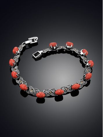 Chic Silver Reconstituted Coral Bracelet With Marcasites The Lace, image , picture 2