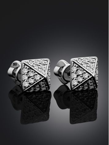 Trendy Silver Crystal Stud Earrings, image , picture 2