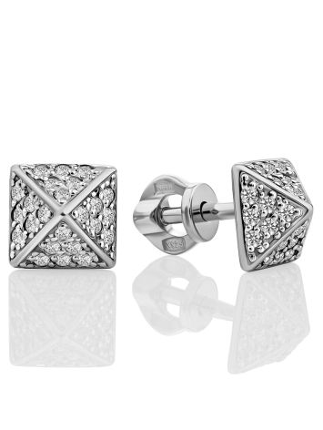 Trendy Silver Crystal Stud Earrings, image 