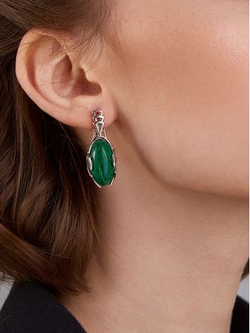 Amazing Silver Reconstituted Malachite Earrings, image , picture 3