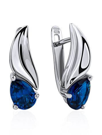 Sleek Silver Blue Crystal Earrings, image 