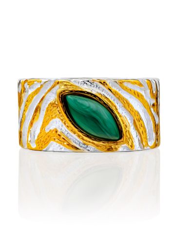 Textured Gilded Silver Malachite Band Ring, Ring Size: 6.5 / 17, image , picture 3
