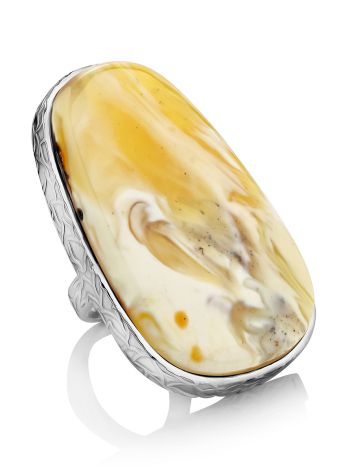 Boho Chic Style Milky Amber Cocktail Ring The Bella Terra, Ring Size: Adjustable, image 