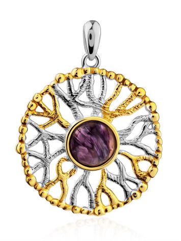 Gorgeous Gilded Silver Charoite Pendant, image 