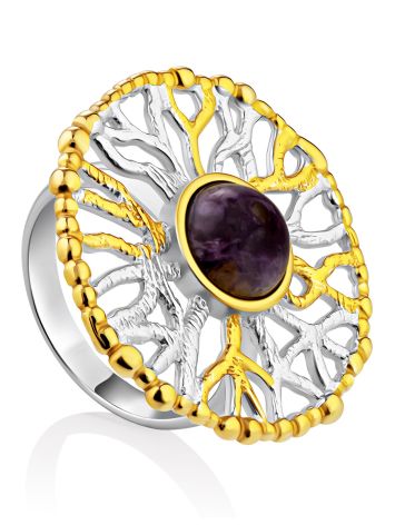 Gorgeous Gilded Silver Charoite Ring, Ring Size: 7 / 17.5, image 