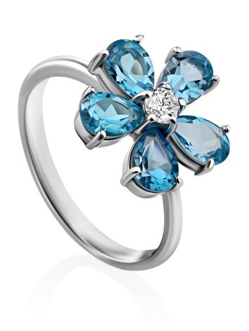 Floral Design Silver Topaz Ring, Ring Size: 8.5 / 18.5, image 