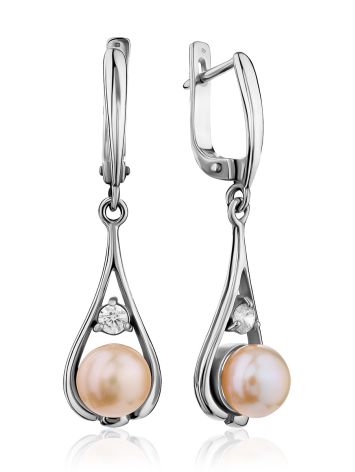 Classy Silver Pearl Drop Earrings, image 