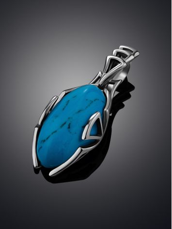 Bright Silver Reconstituted Turquoise Pendant, image , picture 2