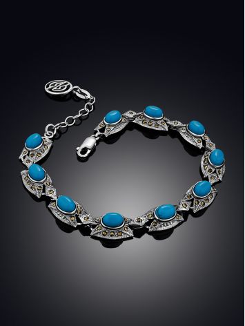 Silver Reconstituted Turquoise Bracelet With Shimmering Marcasites The Lace, image , picture 2