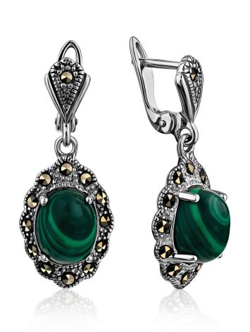 Flawless Silver Reconstituted Malachite Dangle Earrings The Lace, image 