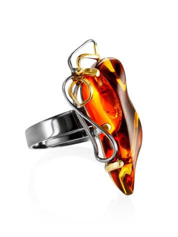 Amazing Gold Plated Cocktail Ring With Cognac Amber The Rialto Collection, Ring Size: Adjustable, image 