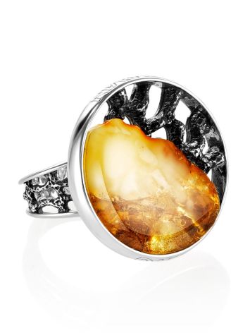 Adjustable White Amber In Sterling Silver The Lava, Ring Size: Adjustable, image 