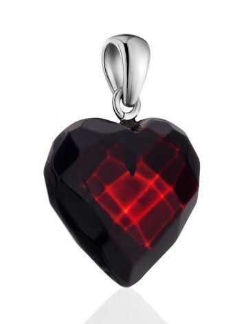 Cute Faceted Cherry Amber Heart Pendant, image , picture 3