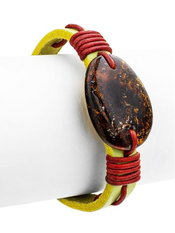 Yellow Leather Tie Bracelet With Green Amber The Copacabana, image , picture 3
