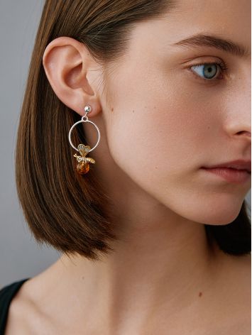 Stylish Asymmetric Amber Chain Earrings The Bee, image , picture 3