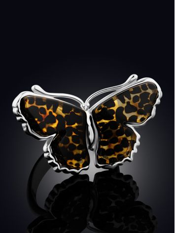 Butterfly Design Silver Amber Ring, Ring Size: Adjustable, image , picture 2