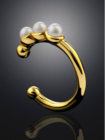 Glossy Gilded Silver Cuff Earring With Cultured Pearl The Palazzo, image , picture 2