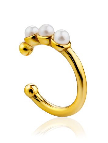 Glossy Gilded Silver Cuff Earring With Cultured Pearl The Palazzo, image 