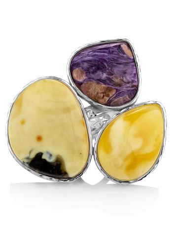 Designer Amber Charoite Cocktail Ring The Bella Terra, Ring Size: Adjustable, image , picture 2