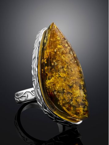 Natural Green Amber Cocktail Ring The Bella Terra, Ring Size: Adjustable, image , picture 2