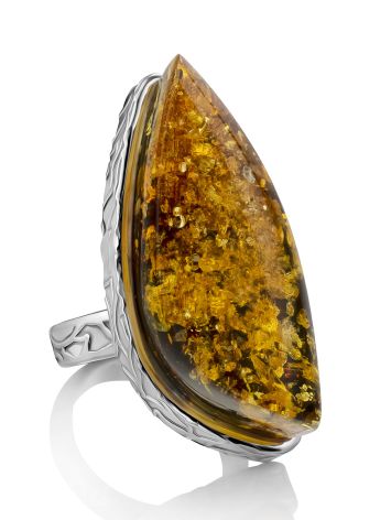 Natural Green Amber Cocktail Ring The Bella Terra, Ring Size: Adjustable, image 