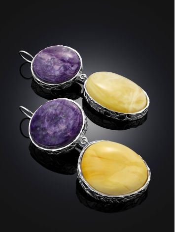 Designer Amber Charoite Mismatched Earrings The Bella Terra, image , picture 2
