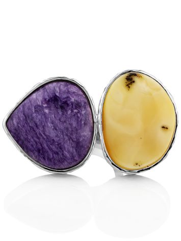 Designer Amber Charoite Cocktail Ring The Bella Terra, Ring Size: Adjustable, image , picture 3
