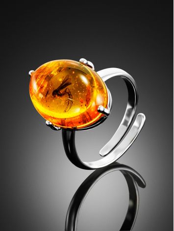 Stylish Amber With Fossil Mosquito Ring The Clio, Ring Size: Adjustable, image , picture 2