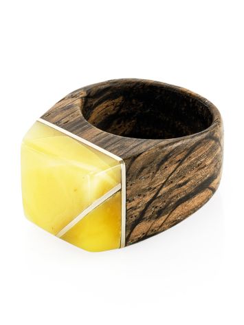 Wood Ring With White Amber The Indonesia, Ring Size: 5 / 15.5, image , picture 3