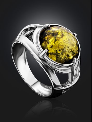 Statement Men's Ring With Green Amber In Sterling Silver The Cesar, Ring Size: 8.5 / 18.5, image , picture 2