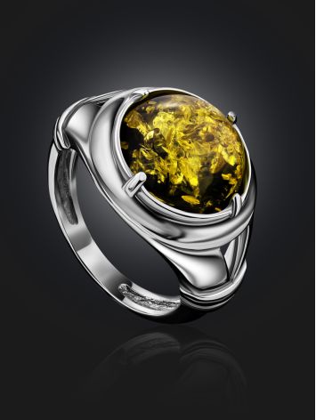 Bold Green Amber Men's Ring In Sterling Silver The Cesar, Ring Size: 9.5 / 19.5, image , picture 2